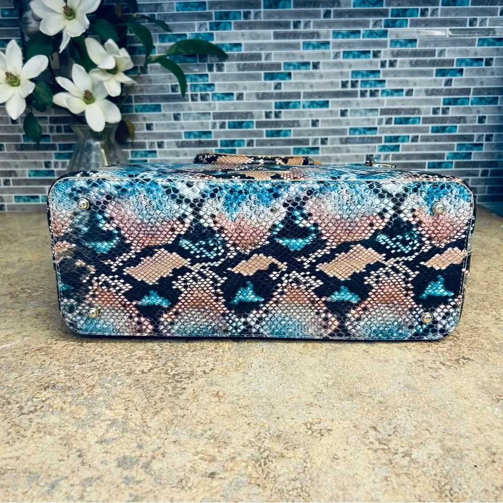 Brahmin Multicolor Snakeskin-Print Satchel with Matching Wallet